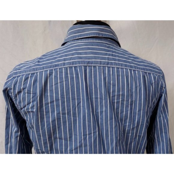 Hollister California Pacific Merch Medium Blue White Stripe Long Sleeve Shirt - Picture 9 of 11